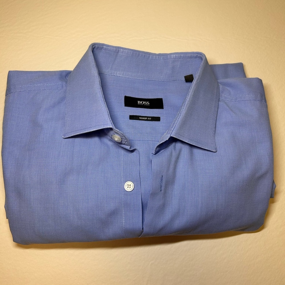 Hugo Boss Men's 16  34-35 Button Shirt Long Sleeve Sharp Fit Geometric Blue